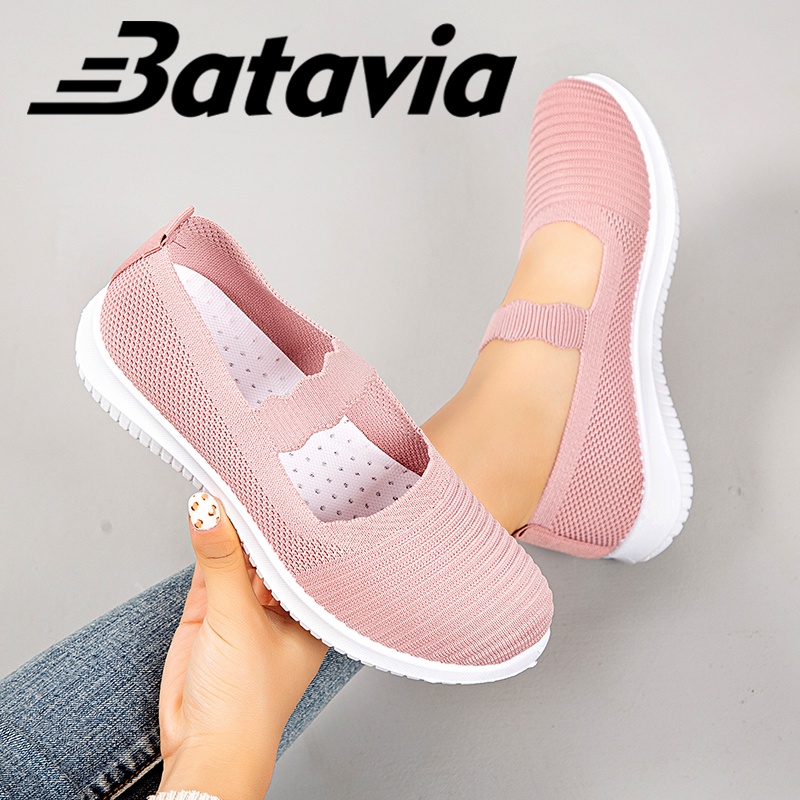 Batavia  rekreasi dewasa slip on sepatu kanvas wanita rajut sepatu wanita  sepatu tanpa tali hitam  sepatu flat rajut BQ-2