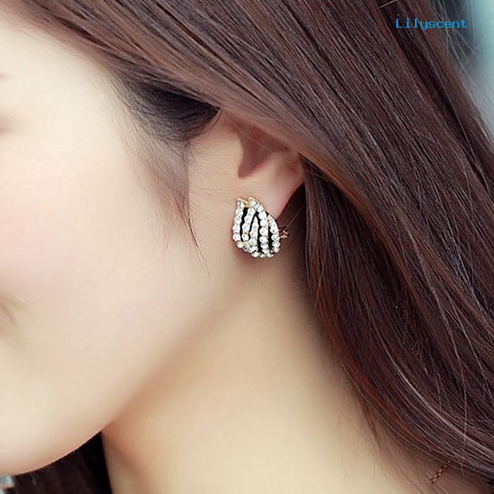 [LS] Wanita Pesta Berlian Imitasi Perhiasan Bunga Tulip Ear Studs Earrings Piercing Hadiah