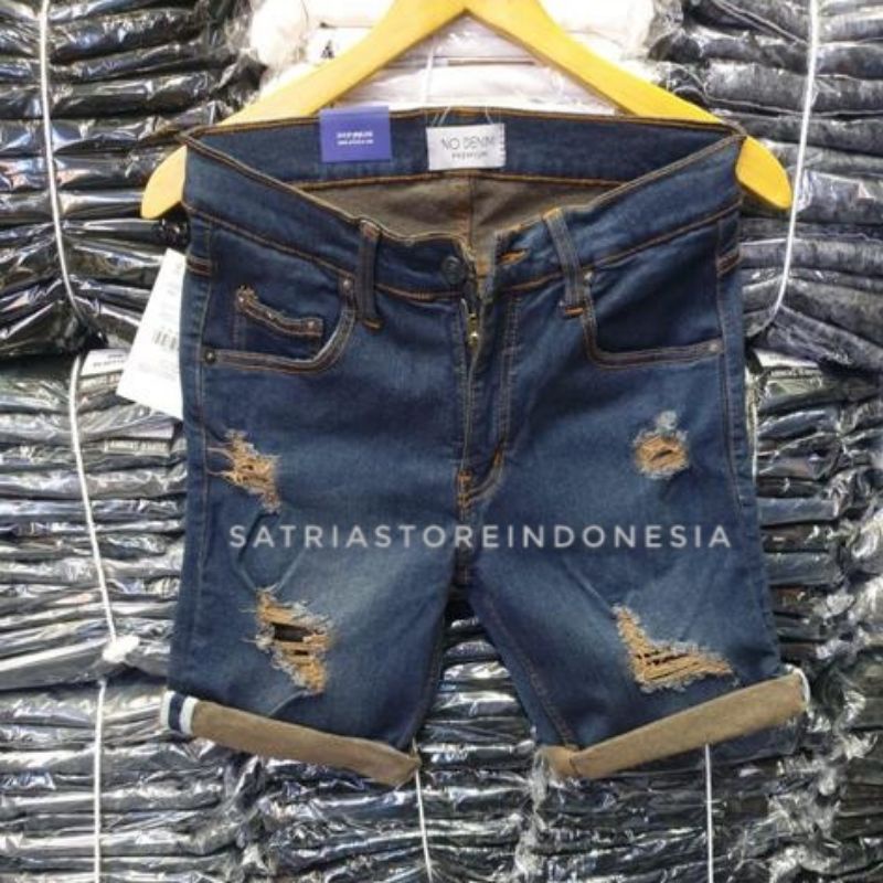 Celana pendek sobek, ripped jeans pria Stretch, celana sobek pria