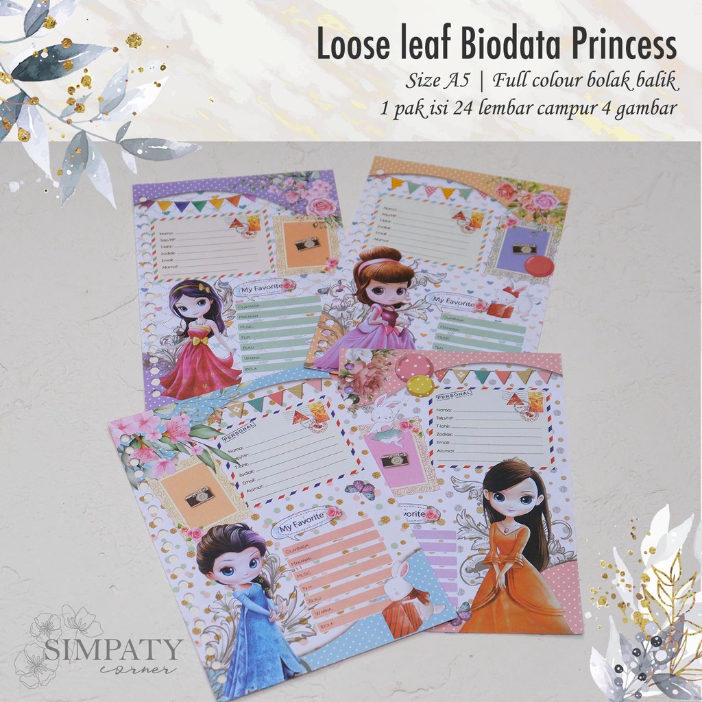 Loose leaf biodata lucu | looseleaf friendship | kertas file karakter | Isi Binder Princess
