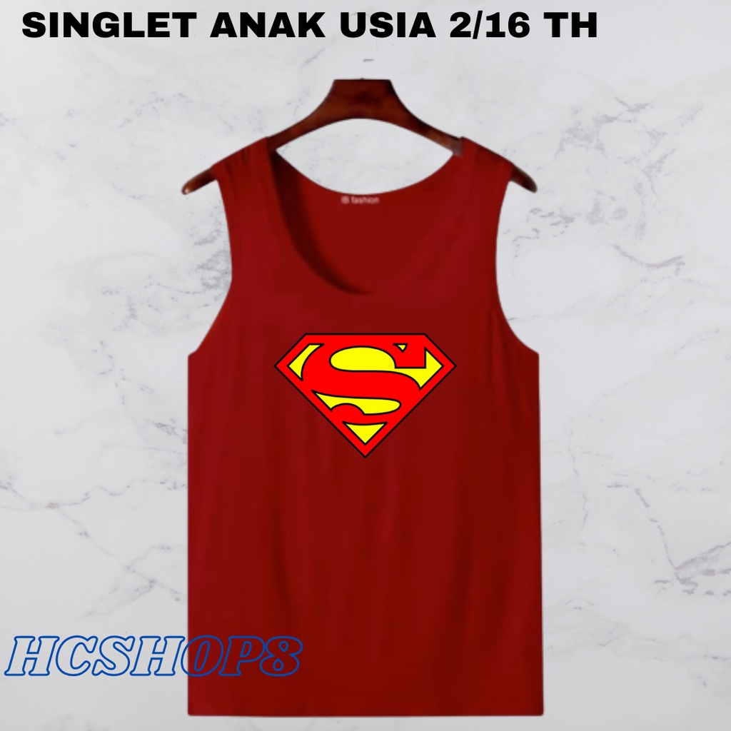 Singlet Anak Laki Laki Baju Anak Perempuan Superman Warna Usia 2-16 Tahun Cowok Cewek