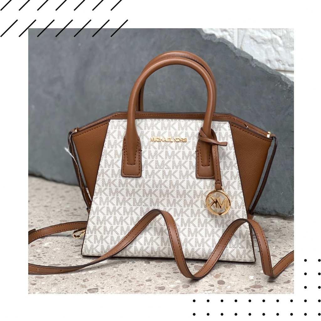 MK Avril Small Satchel Vanilla Signature