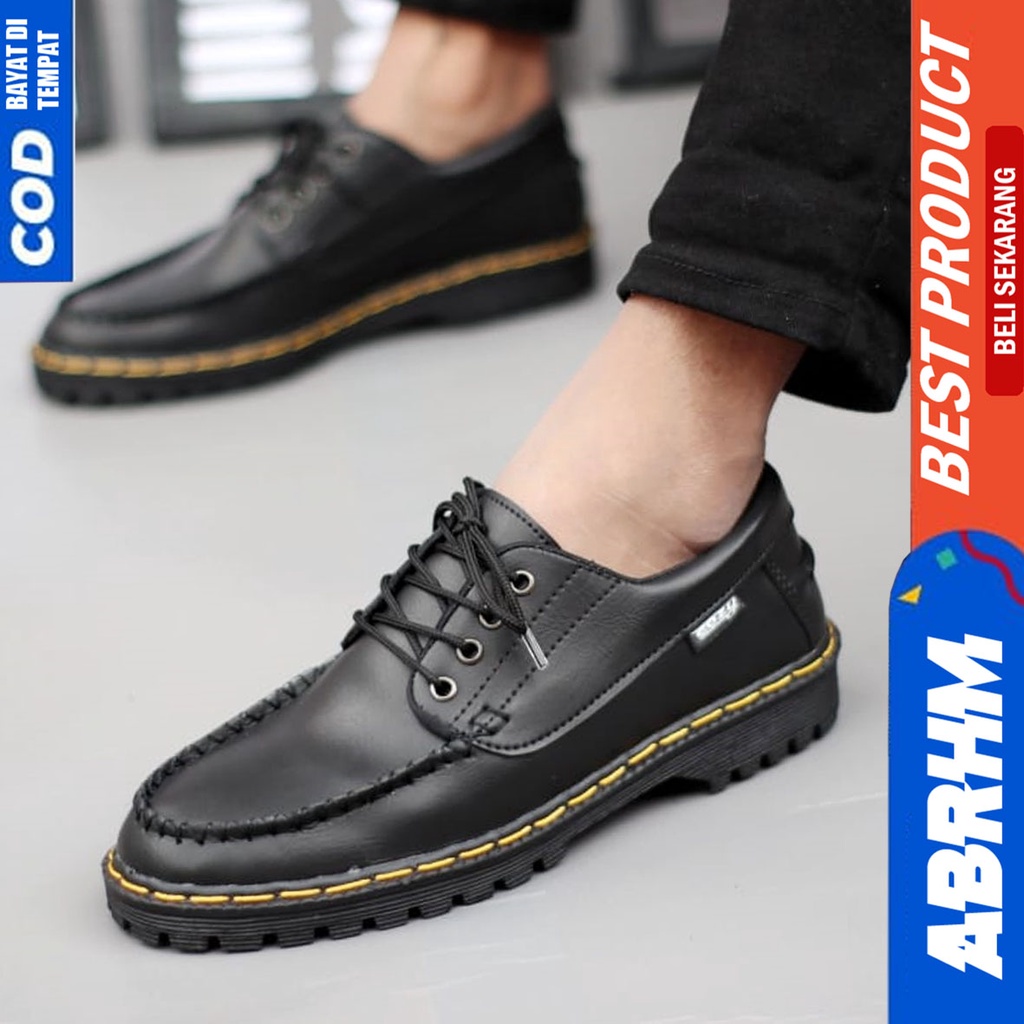 Sepatu Formal Kerja Pantofel Docmart Low Boots Pria Hitam Abraham INO