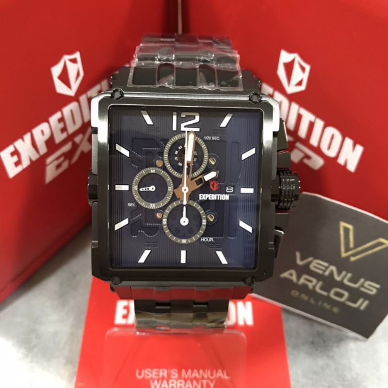 Jam Expedition SE 6618 MC BIP Pria Rantai Hitam Segi