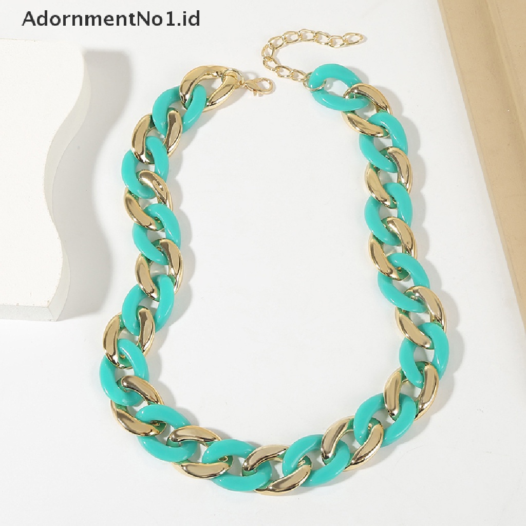 [AdornmentNo1] Akrilik Besar Chunky Tebal Choker Kalung Resin Kalung Perhiasan Retro Gaya Hip Hop Warna Tidak Luntur Resin Akrilik Kalung Ins Style Y2K Necklace [ID]