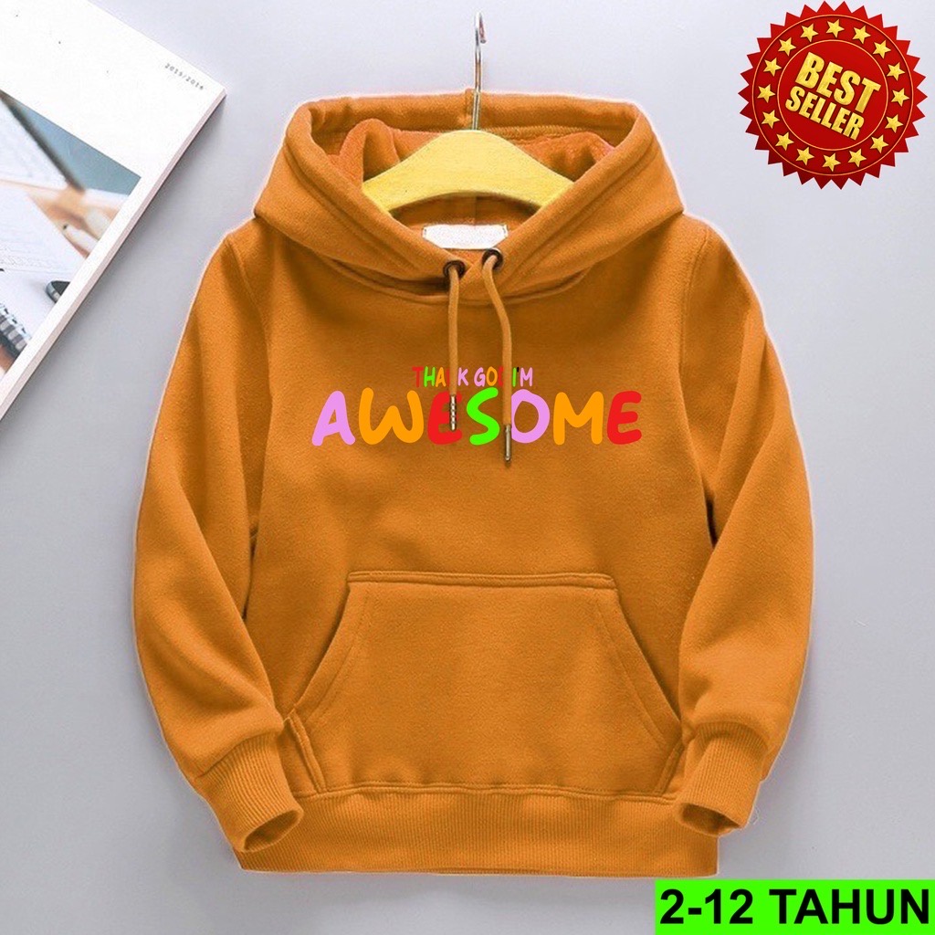 Jumper Hoodie Anak  AWESOME II Jaket Hoodie Anak Viral II Sweater Hoodie Kids Sz M - XL ( Laki Laki &amp; Peremepuan )