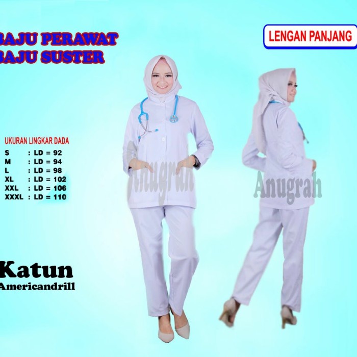 baju suster Baju Perawat - Baju Suster - Baju Oka Lengan panjang - Putih, S(I6P3) Baju Baby Sitter L