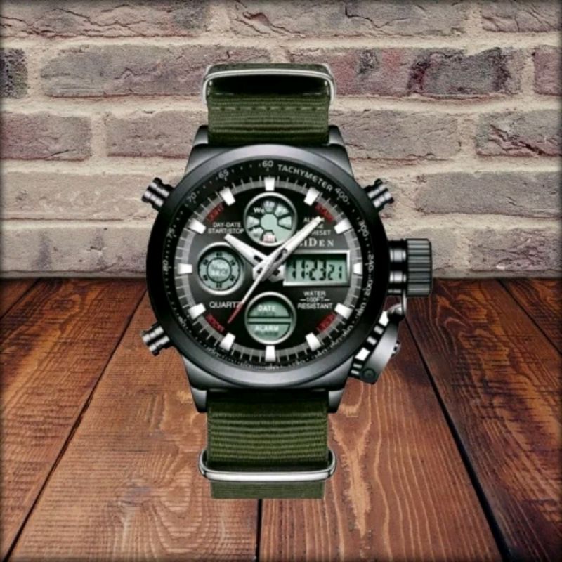 100% ORIGINAL Jam Tangan Pria BIDEN B.0031 Tali Kanvas Doubletime