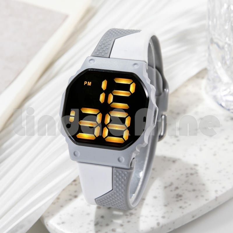 Jam Tangan Led Sporty Kasual Anti Air Pria Wanita Hari Tanggal Aktif