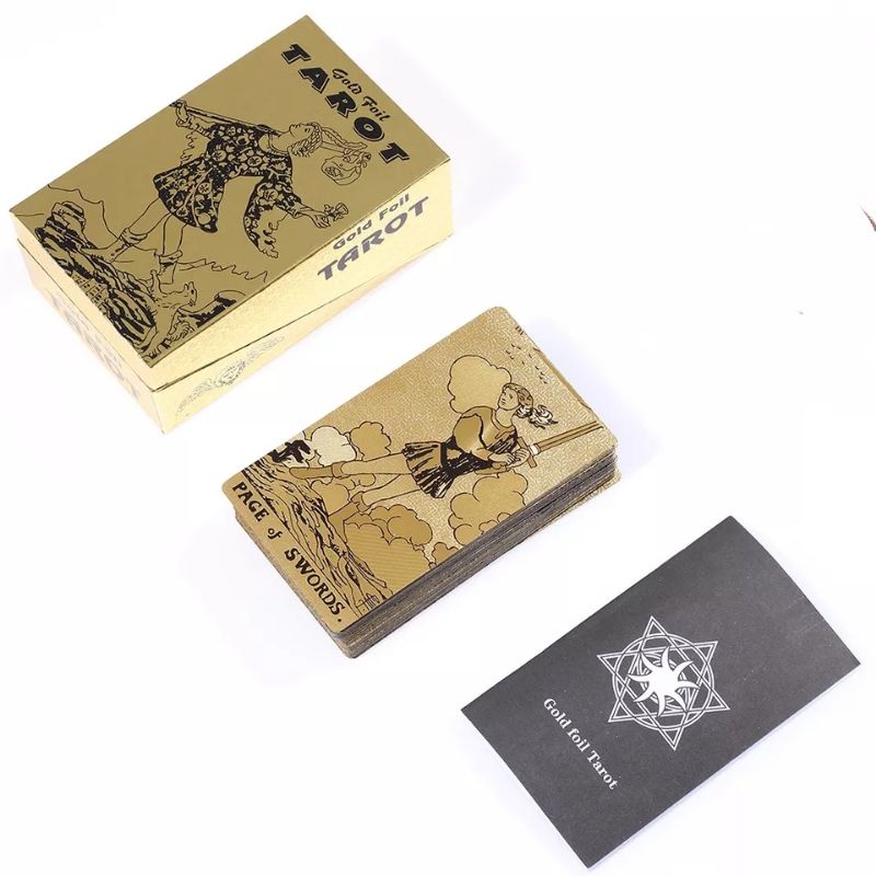 Gold Foil Tarot Pvc Rider 12x7cm include guide paper