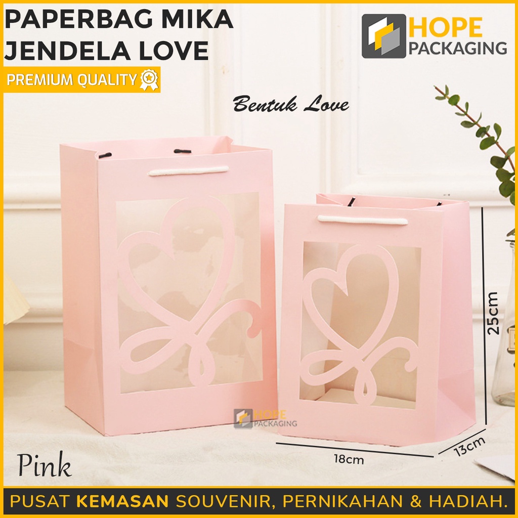 Paperbag Mika Jendela Love Hadiah Valentine / Paperbag Flower Bouquet Mini / Paper Bag Premium Mika