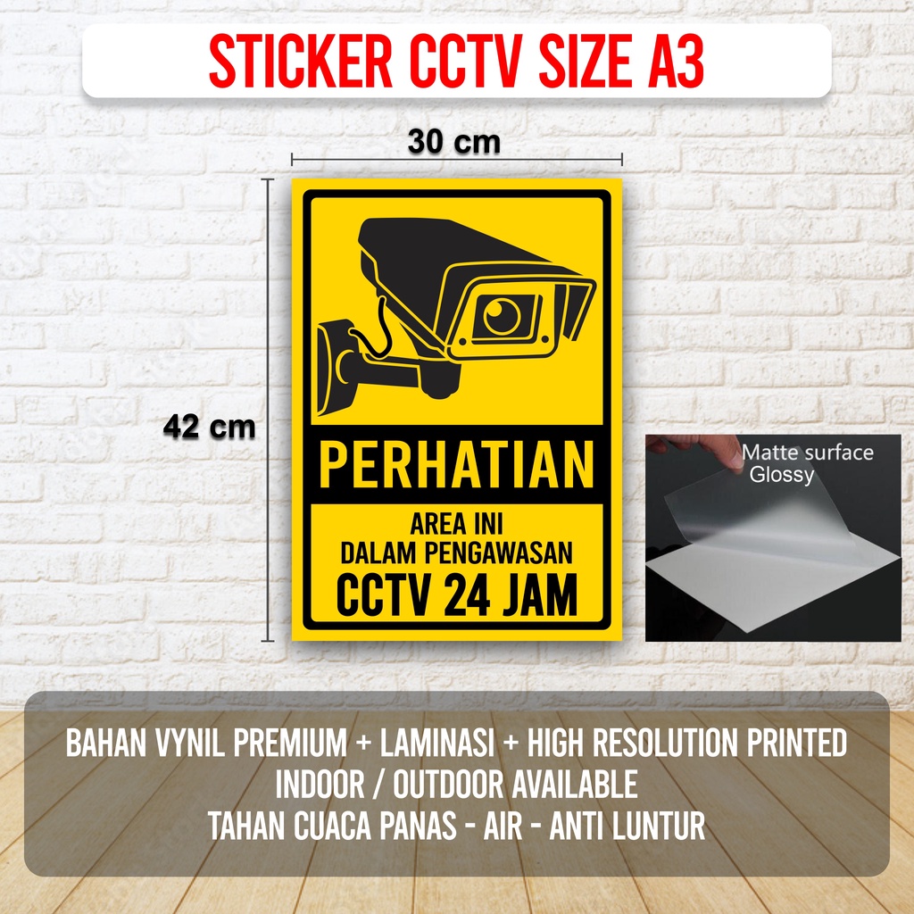 

STICKER CCTV VYNIL PREMIUM LAMINASI TEBAL SIZE A3