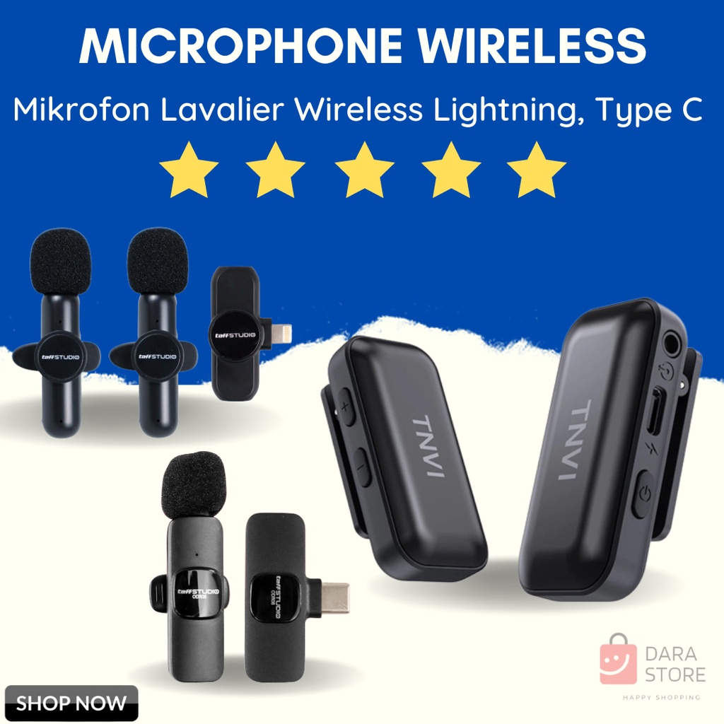 Mikrofon Portable Wireless Mini Handphone USB Type C Lightning IPhone Microphone Clip On Lavalier La