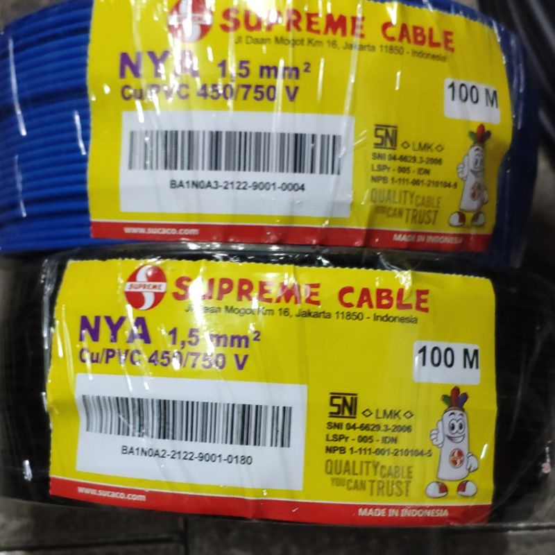 Kabel NYA 1x1.5 mm Supreme / Kabel Listrik Tunggal NYA 1.5mm