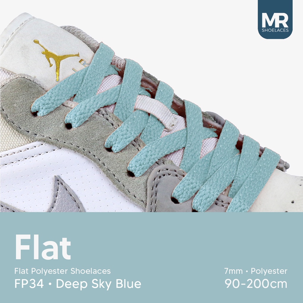 Original MR Shoelaces FP34 Bitu Langit (Deep Sky Blue) Tali Sepatu Polyester Pipih Flat 7mm 80cm 90cm 100cm 120cm 130cm 150cm 180cm 200cm untuk Sneakers - Premium Shoelace Premium Shoelaces