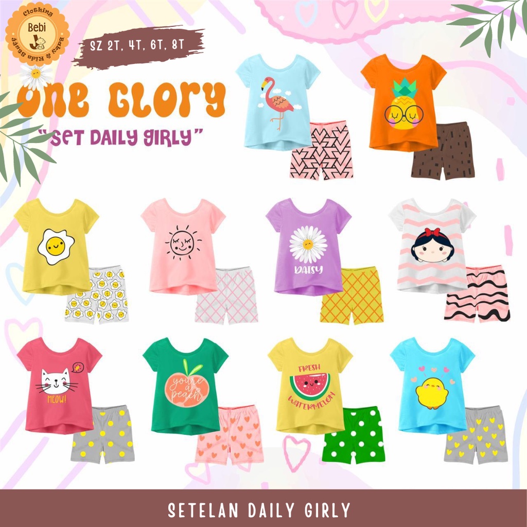 SETELAN ANAK PEREMPUAN DAILY GIRLY POLKA MOTIF KARAKTER SZ 2-8TH
