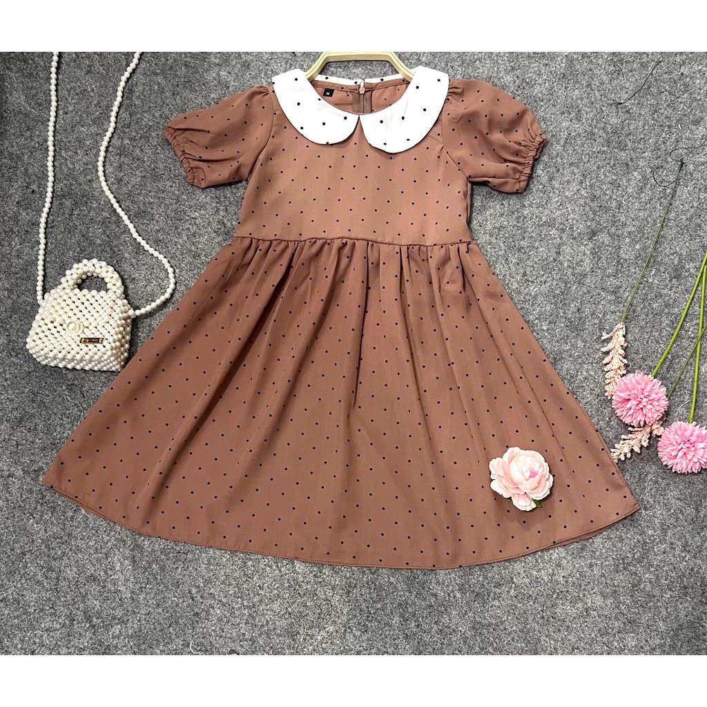 Jimmedy.id - Dress Anak Perempuan Polkadot Bahan Woolpeach Untuk Anak Usia 3-9 Tahun