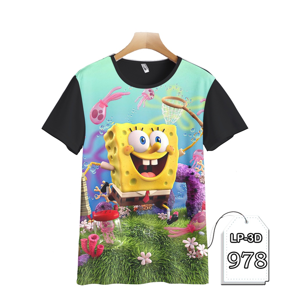 KAOS COUPLE SPONGEBOB SQUAREPANTS BAJU ANAK DAN DEWASA 3D Premium Kaos