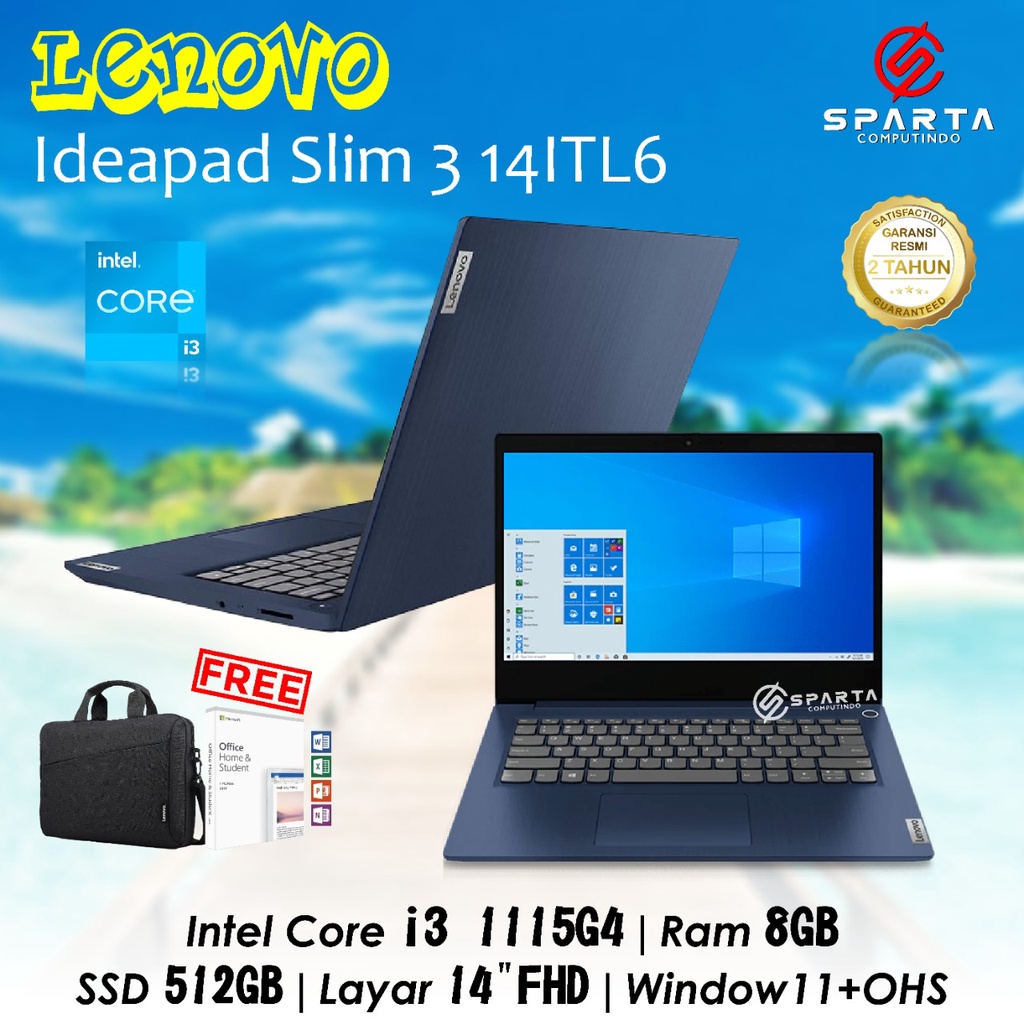 Lenovo IdeaPad Slim 3i 14ITL6 Core i3-1115G4 Ram 8GB 512GB SSD Layar 14″ Win 10 Home+OHS 2019