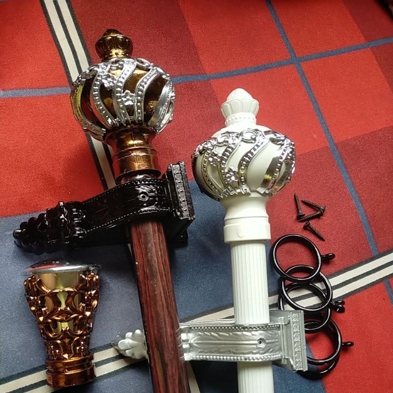 Rel Bulat Double Vitras  gorden fullset PUTIH SUSU DAN COKLAT KAYU 2.5 METER + 5 RING ini
