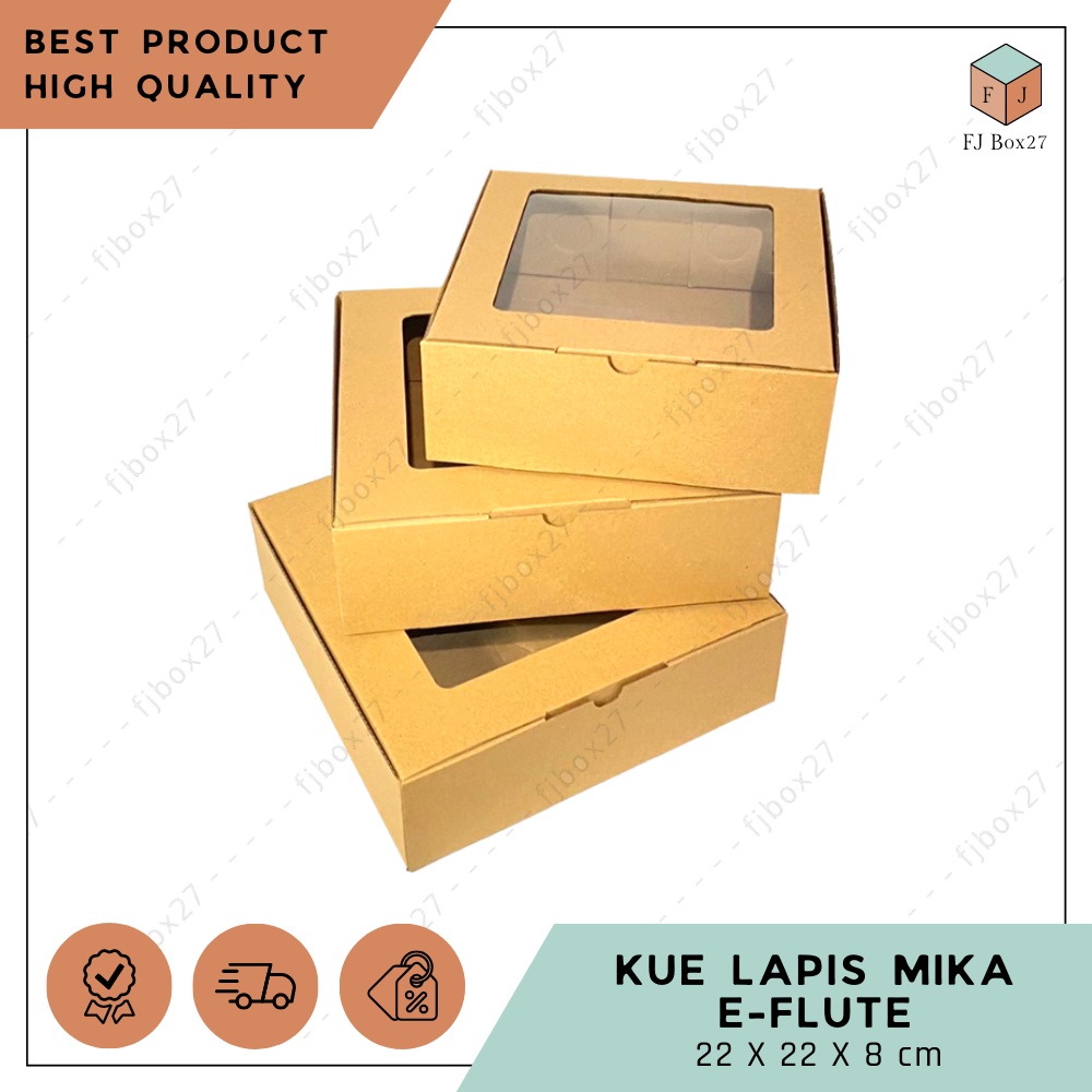 (10 pcs) BOX KUE LAPIS MIKA EFLUTE 22X22X8 CM / DUS KUE KERING JENDELA MIKA / DUS PUDDING MIKA / BOX