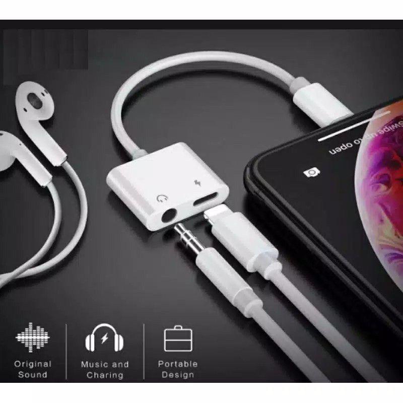 Splitter Iphone 2 in 1 Lightning Fast Charging Audio Jack Mic Adaptor Splitter Iphone