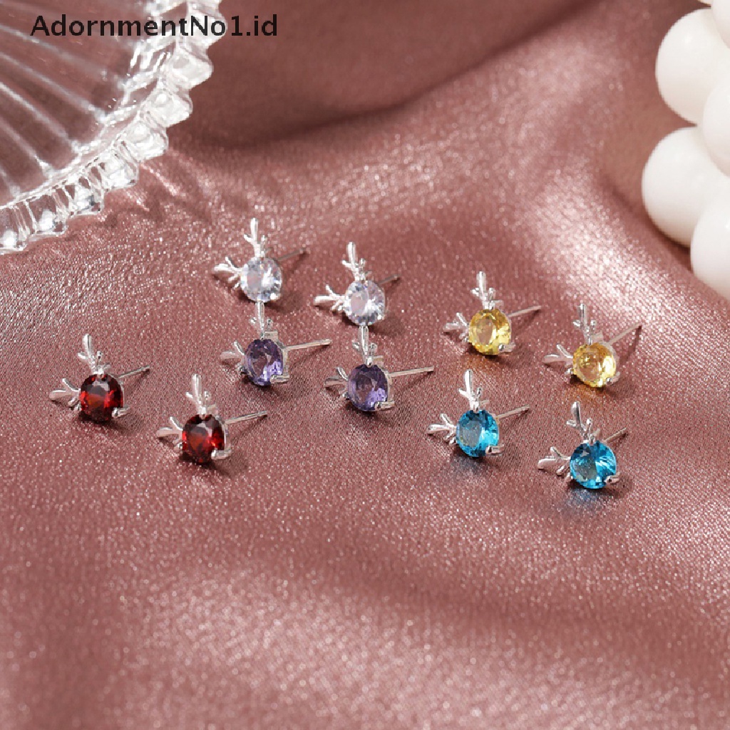 [AdornmentNo1] 1pasang Kartun Hewan Rusa Pejantan Anting Tanduk Kecil Earing Lucu Kristal Mengkilap Natal Earings Animal Earring Xmas Valenes Day Hadiah Perhiasan Pernikahan [ID]