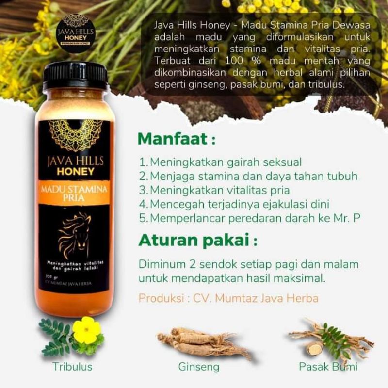 

MADU STAMINA PRIA HERBAL ASLI PREMIUM JAVA HILLA HONEY 330GR