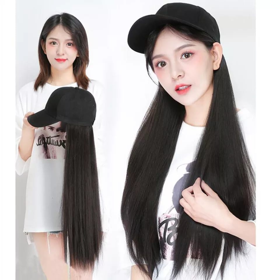 Wig Topi Perempuan / Topi Baseball Dengan Wig Sintetis Hair Extension RAMBUT PANJANG