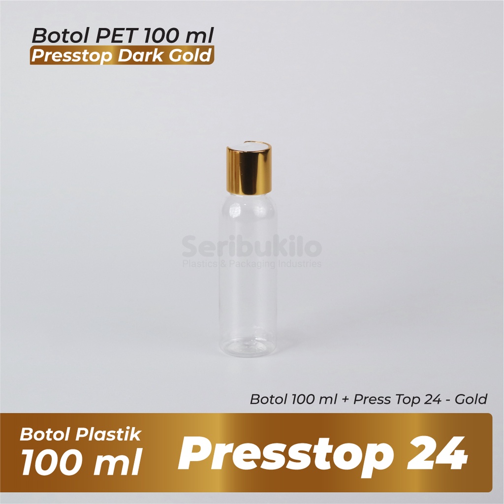 Botol Presstop Gold 100ml/Botol PET 100ml Warna/Br 100ml Presstop Dark Gold