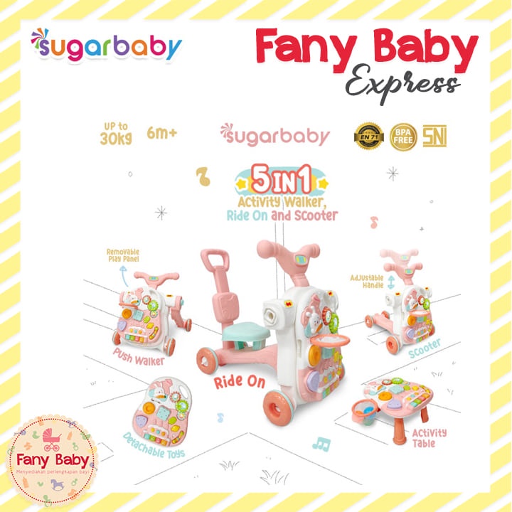 SUGAR BABY 5IN1 ACTIVITY WALKER, RIDE ON AND SCOOTER / PUSH WALKER