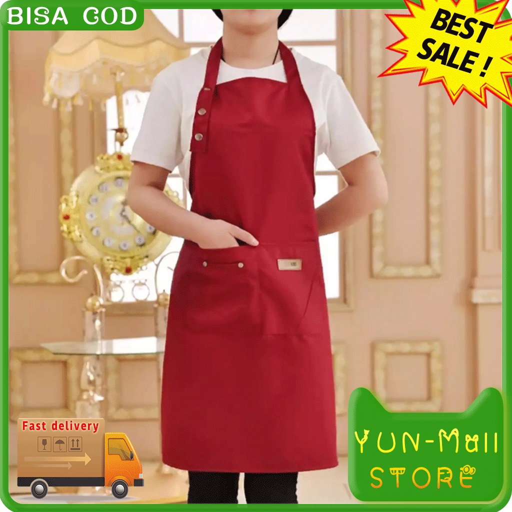 YUN Mall Apron Waterproof Celemek Masak Dapur Pria Wanita Chef Pelayan Cafe waiter Original Handmade