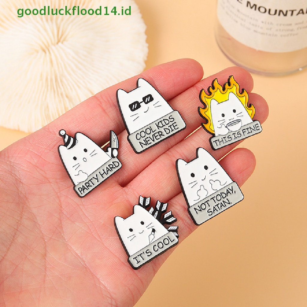 [GOOGFOUR] I'm FINE Enamel Pin Custom COOL KIDS NEVER DIE NOT TODAY Setan Cat Bros Lapel Badge Fun Kartun Perhiasan Hadiah Untuk Teman Anak [TOP]