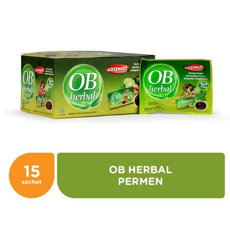 PERMEN OB HERBAL Satu Box isi 15 bungkus (Permen Pelega Tenggorokan)