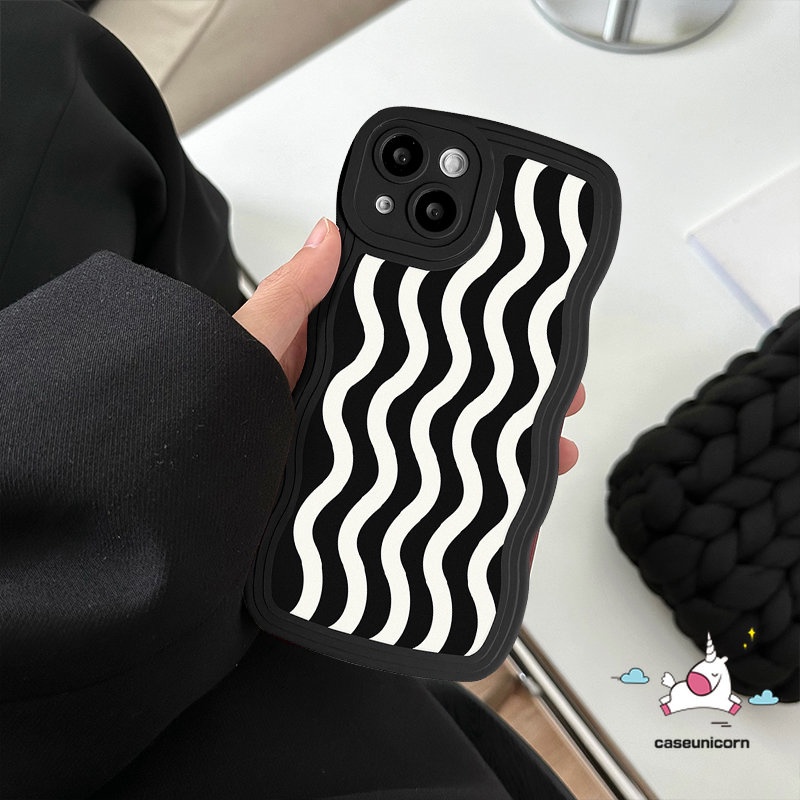 Casing Redmi 12C 9 10C 10 9A 9T 10A 9C NFC A1+A1 Note10 10Pro 11Pro+9 8 11 9Pro 9s 10s 11s POCO M3 X3 NFC Pro Mi 11T Pro Art Hitam Putih Motif Gelombang Air Soft Case Wavy Edge