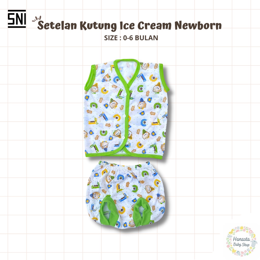 Baju Bayi Newborn Setelan Lengan Kutung Baru Lahir Katun Ice Cream 0-6 Bulan