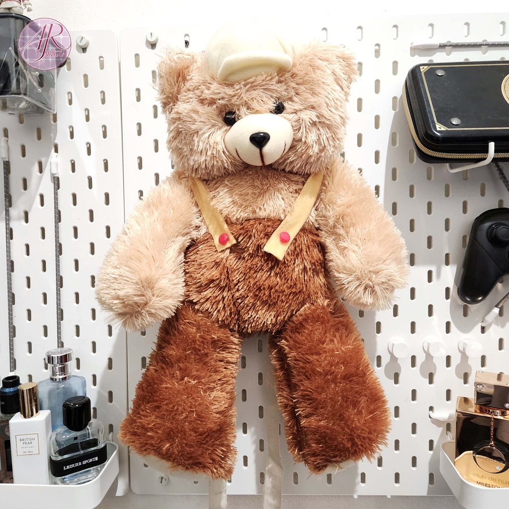 Tas beruang topi tedy bear bulu lucu imut gemoy Ransel Wanita Baru Boneka Mewah Ransel Kasual Tas Kepribadian Kartun Beruang Tas B2305