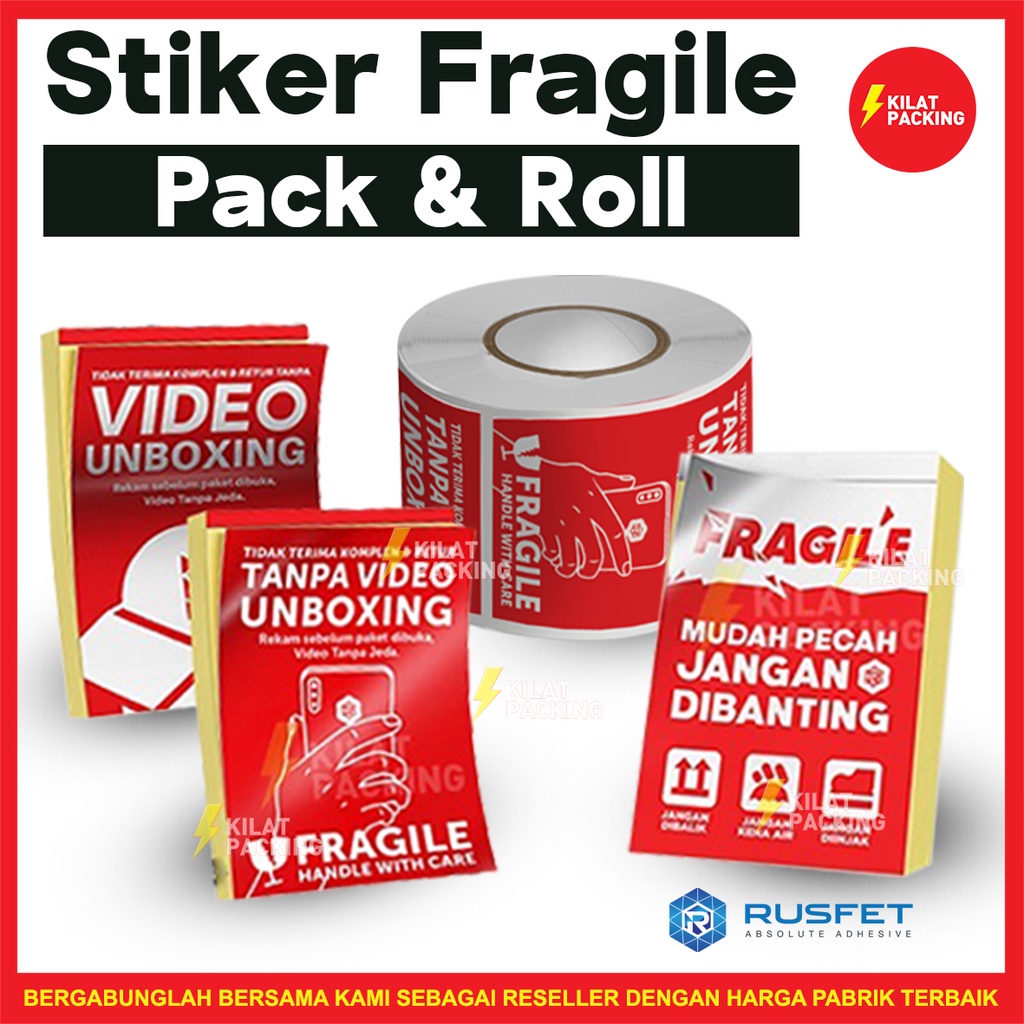 

Sticker Unboxing +FRAGILE Rusfet | Label Tempelan WAJIB VIDEO UNBOXING | Stiker Online Shop Murah /PACK