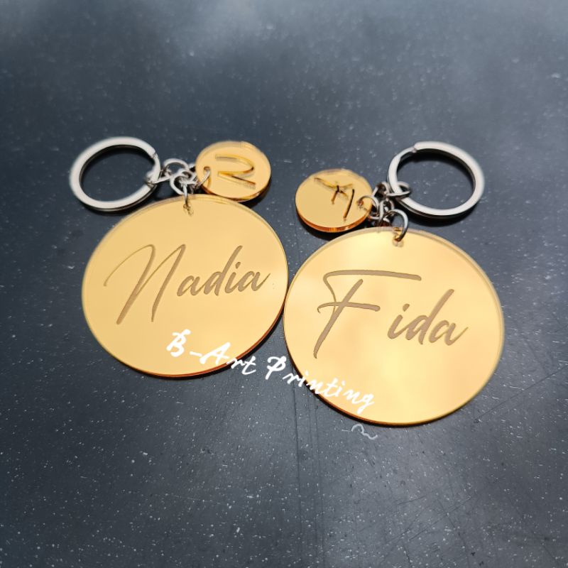 [SILVER / GOLD / BENING] GANTUNGAN KUNCI NAMA / GANCI GRAFIR / CUSTOM NAMA GANCI / GANTUNGAN KUNCI MIRROR