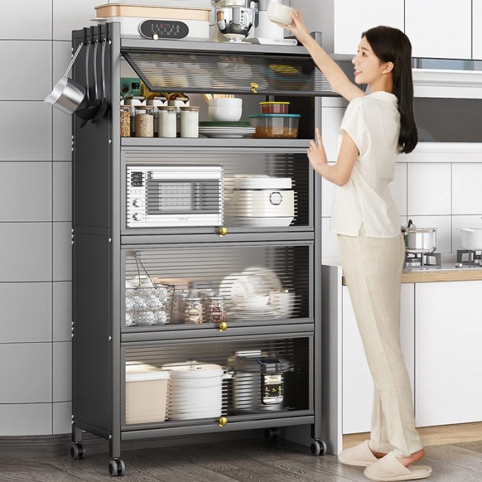 Rak Dapur Rak Oven Microwave Rak Kabinet Dapur Dengan Pintu Rak Penyimpanan