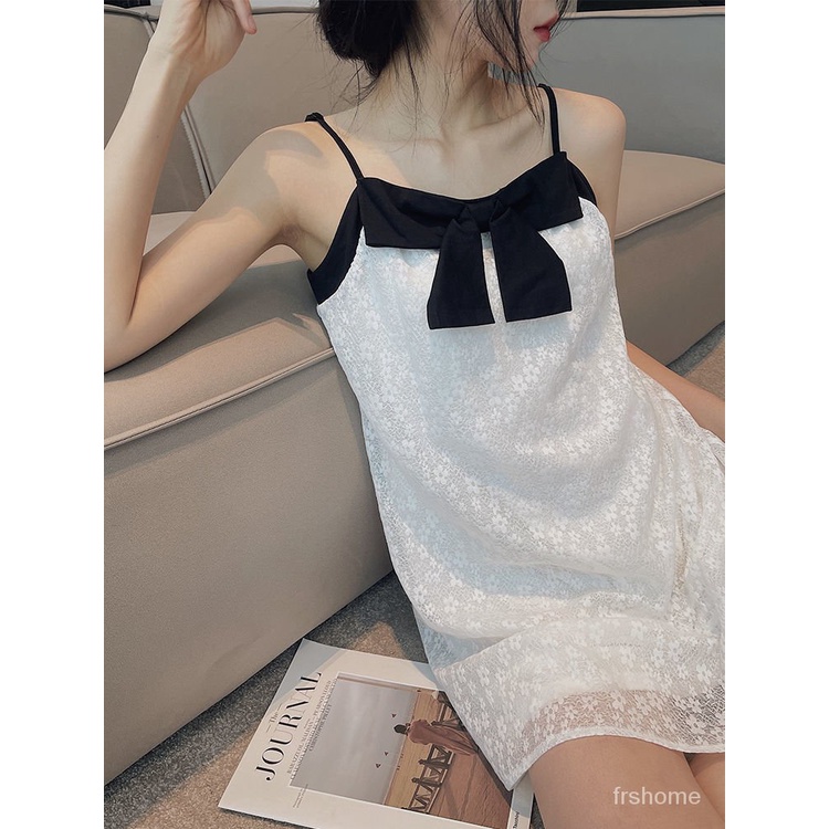 Suspender baju tidur wanita musim panas 2022 piyama baru busur nyaman rok pendek rumah pakai di luar