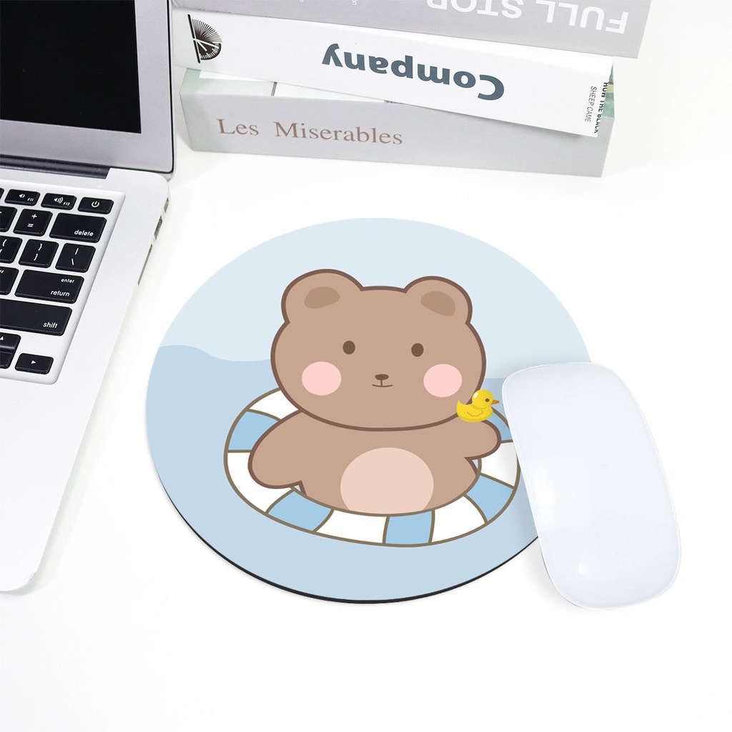 Mouse Pad Alas Mousepad Bundar Bulat Laptop Macbook Asus HP Lenovo IPad Tablet Gaming Anti Slip Geser Lentur Waterproof Tahan Air Gambar Unicorn Cat Rabbit Bear Motif Karakter Lucu Cute Warna Pink Blue Kuning Coklat Pastel Korean Style Murah