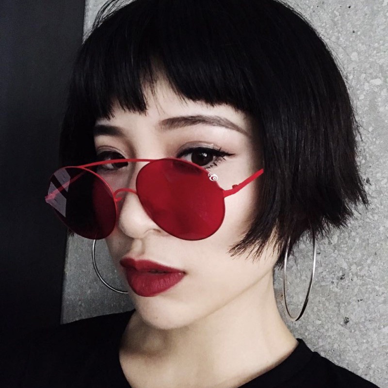 (YUZHU) Kacamata Hitam Bulat Balok Ganda Mode Barat Gaya Vintage Permen Warna Kerai Sunglasses Unisex