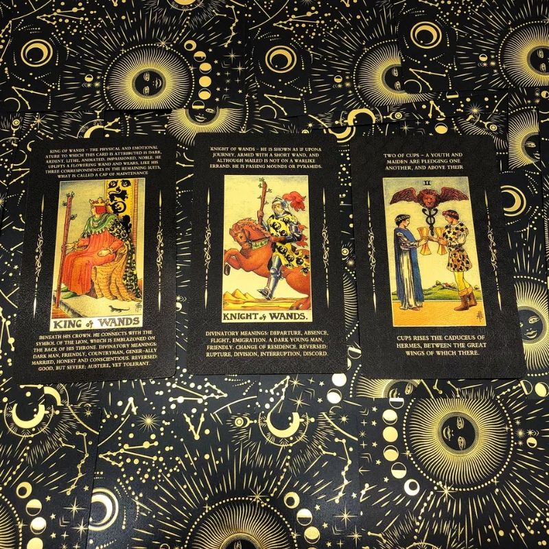 The Fool Black Gold Foil Tarot Pvc 12x7cm include guide paper