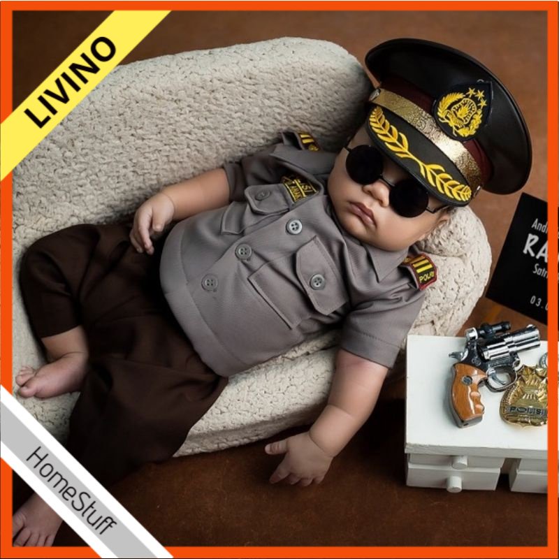 Kostum Baju Seragam POLISI POLWAN POLRI Anak Bayi Newborn Photoshoot Laki Laki Perempuan Cowok Cewek