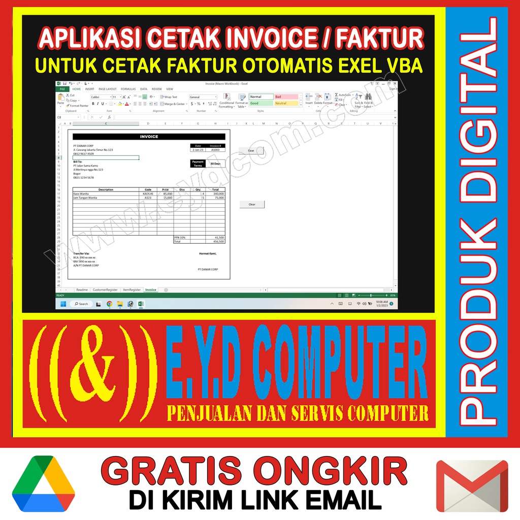 APLIKASI EXCEL INVOICE  FAKTUR OTOMATIS UNTUK PENJUALAN BARANG PRODUK DIGITAL