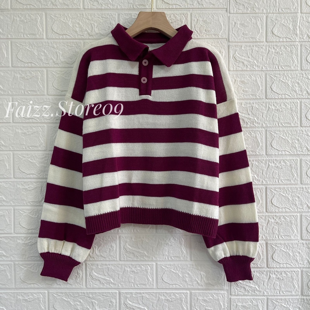 POLO SWEATER RIKA BLASTER BLOUSE STRIPPE LENGAN PANJANG