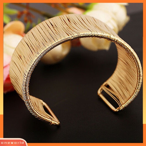 {oneworld} Gelang Tangan Wanita Pembukaan Kawat Bangle Punk Emas Perak Alloy Upper Arm Bracelet