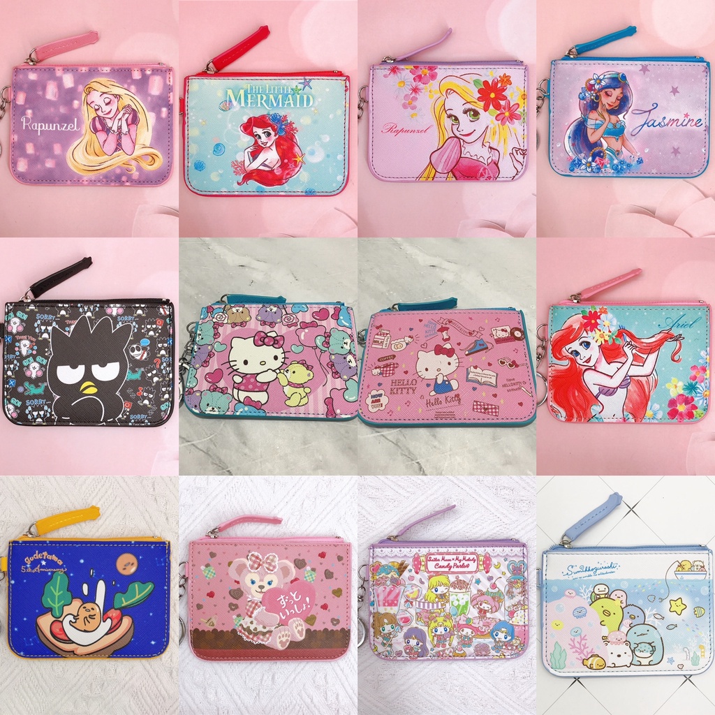 Dompet Kartu Koin Rapunzel Ariel Snoopy Stitch Pooh Piglet Disney Mickey Mouse Minnie Mouse Princess Gudetama Sailoor Moon Batzmaru Shellie May Cinnamoroll Kuromi My Melody Donald