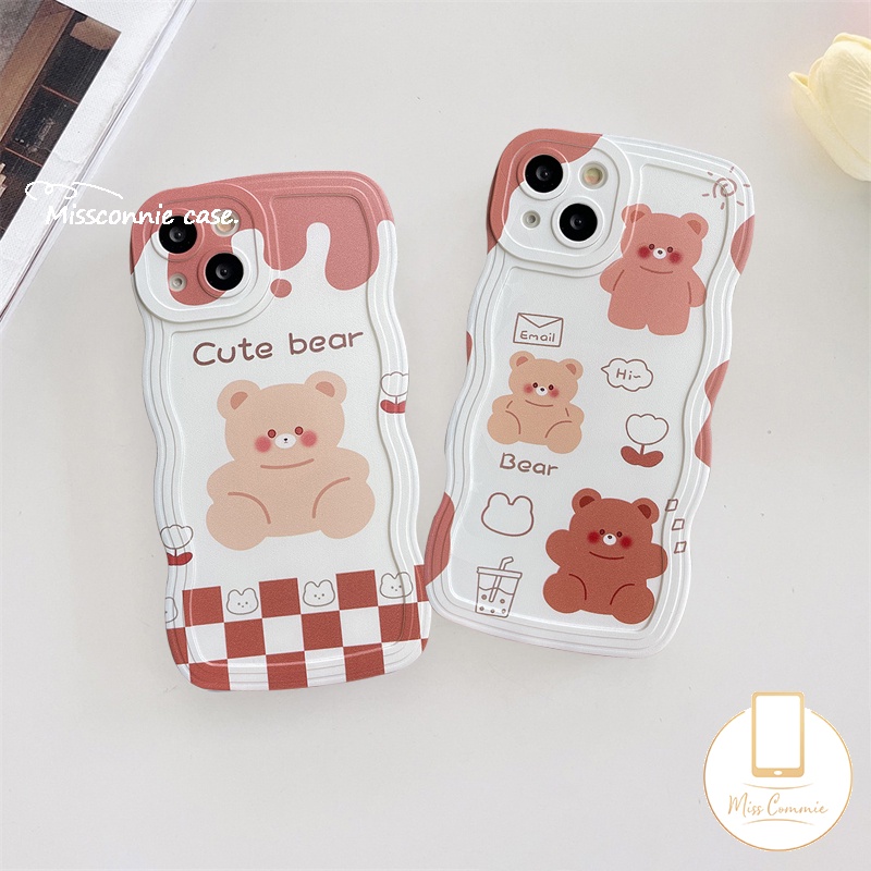 Case OPPO A78 A15 A17 A54 A16 A12 A5s A7 A57 A96 A95 A16K A3s A55 A17K A1k A77 A74 A5 A9 A16s A77s A53 A76 Reno 8T 8 7 7Z 8Z 6 A12E A52 Beruang Kartun Lucu Wavy Edge Casing TPU Empuk